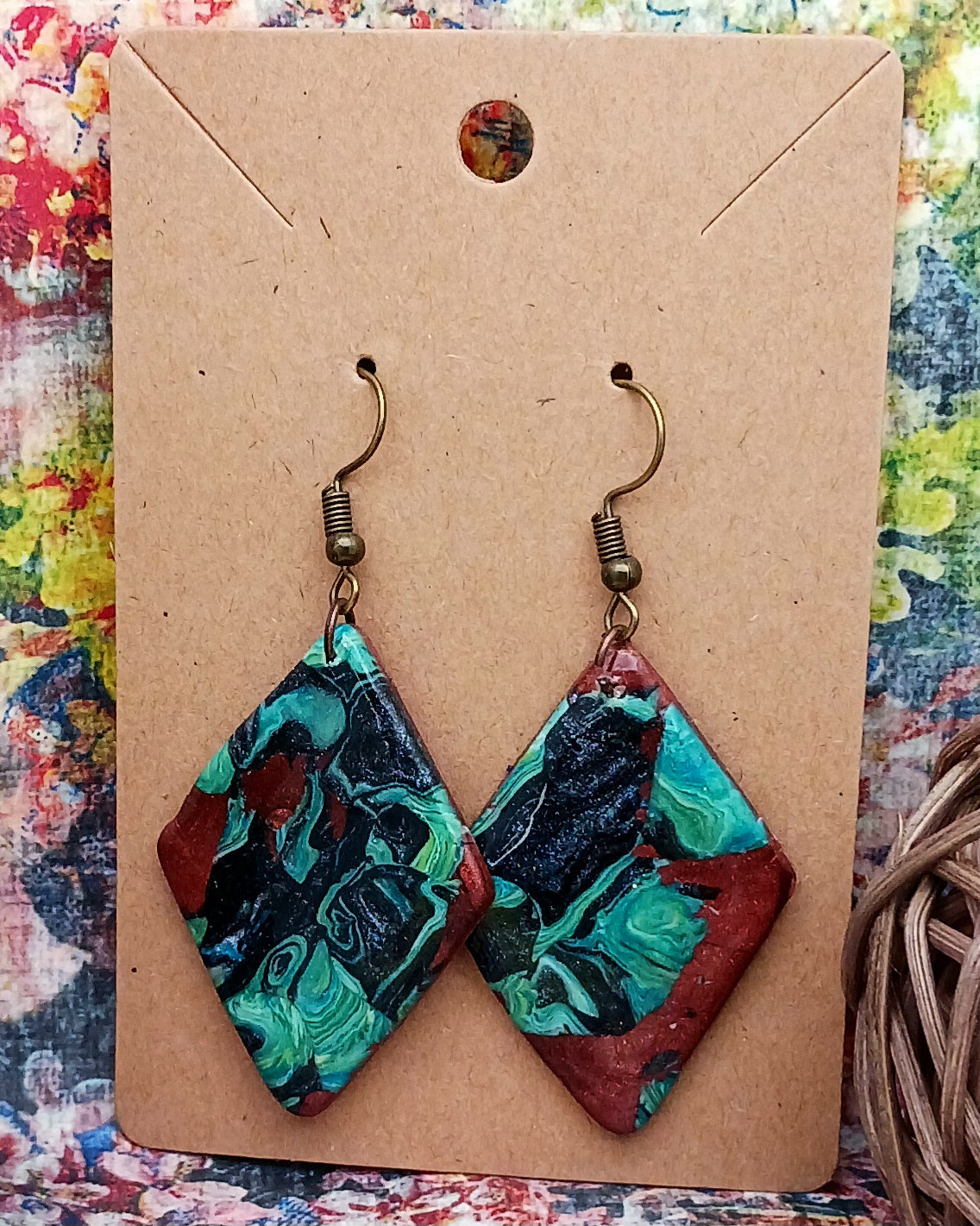 Emerald and Copper Diamond Earrings