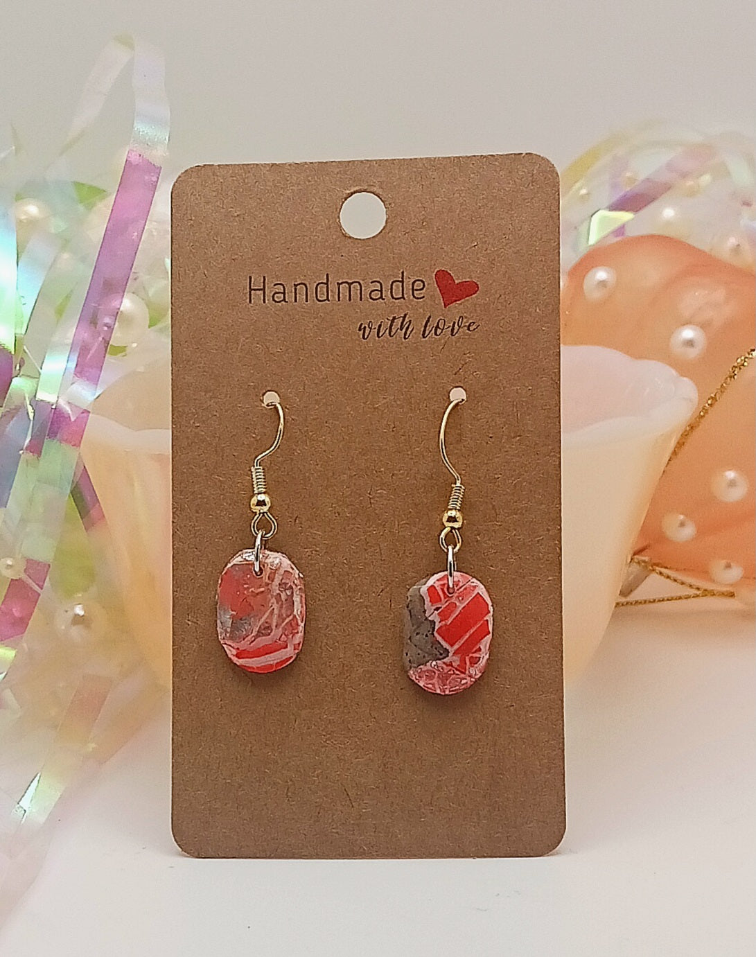 Pink Crackle Earrings